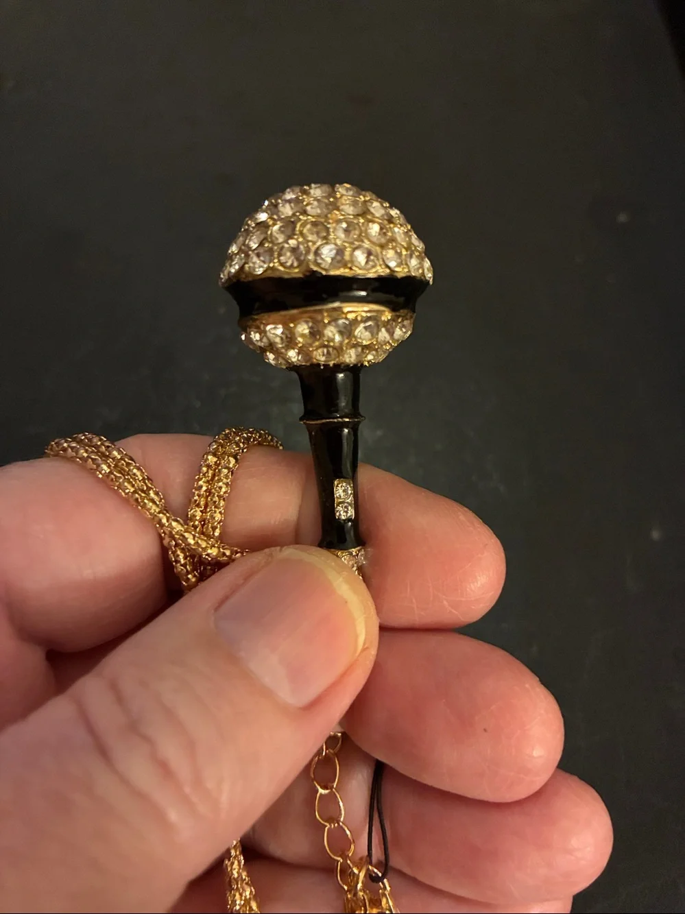 Microphone Crystal Pave Pendant Necklace in Gold and Black